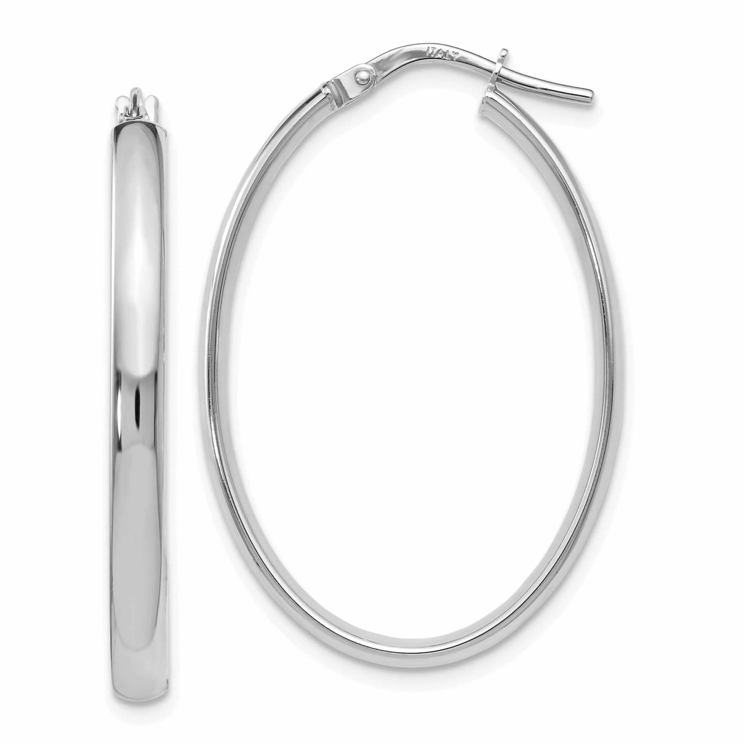 10k White Gold Polished Finish Oval Hoop Earrings