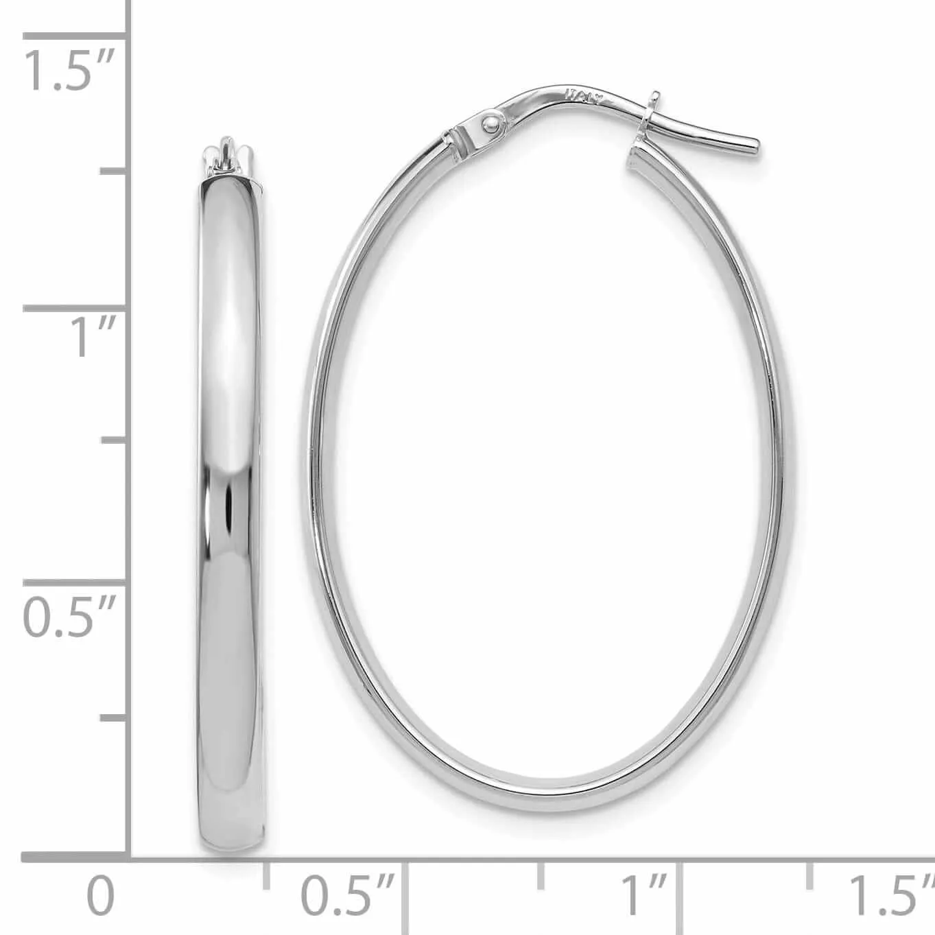 10k White Gold Polished Finish Oval Hoop Earrings