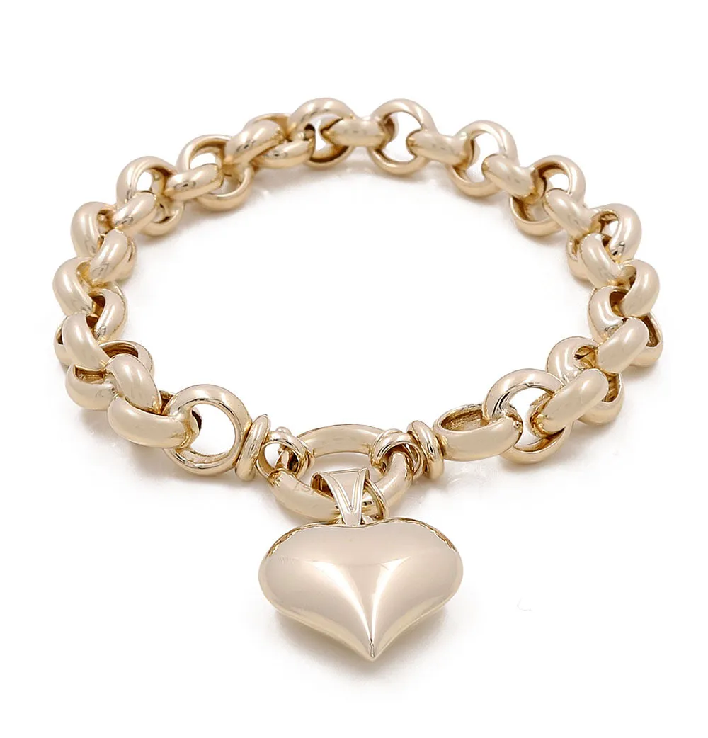14K Yellow Gold Heart Link Bracelet