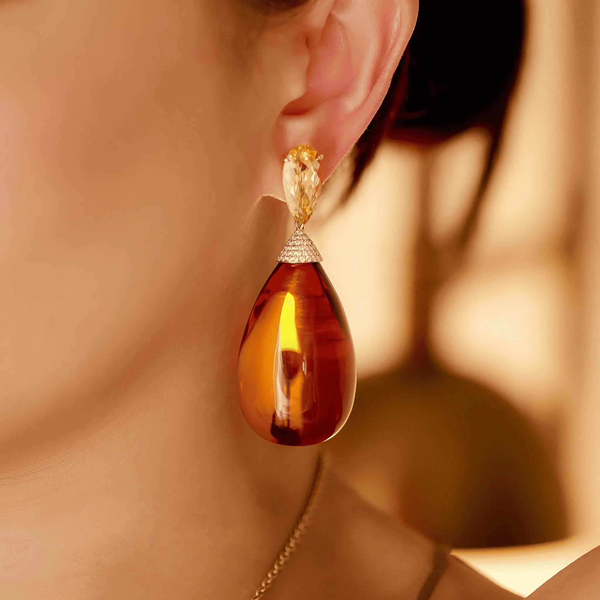 182.11 Carat Amber and Golden Beryl Earrings