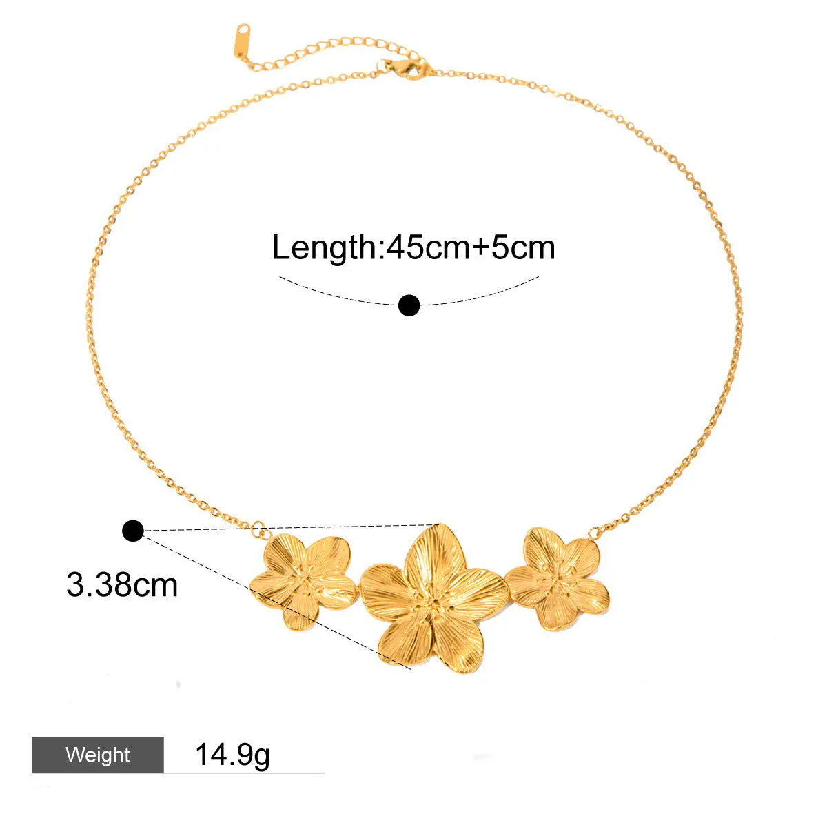 18K gold flower-shaped design luxury necklace, bracelet, earrings and ring set