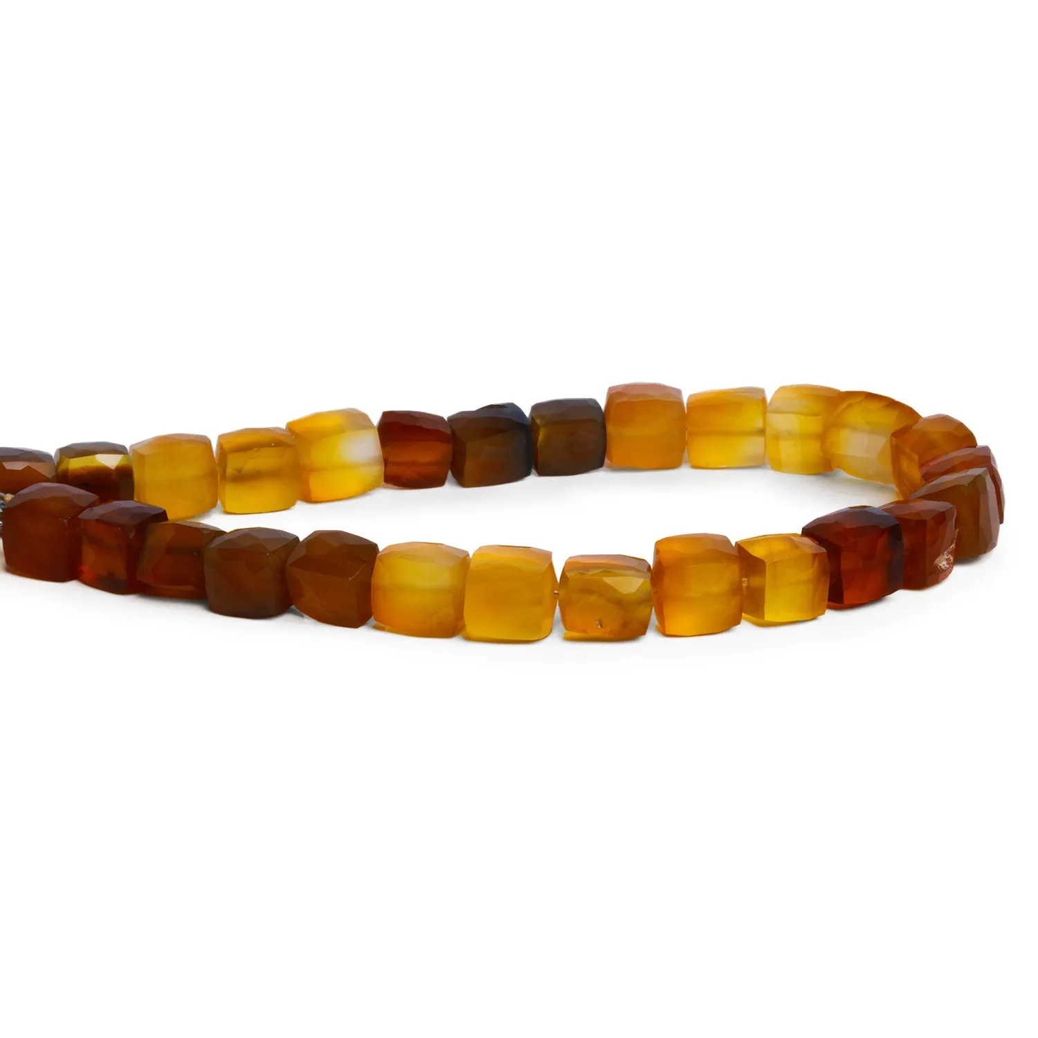 6.5-8mm Shaded Yellow Chalcedony Faceted Cubes 8 inch 24 beads