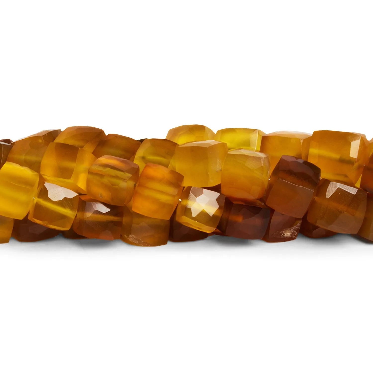 6.5-8mm Shaded Yellow Chalcedony Faceted Cubes 8 inch 24 beads