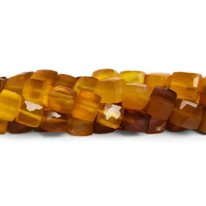 6.5-8mm Shaded Yellow Chalcedony Faceted Cubes 8 inch 24 beads