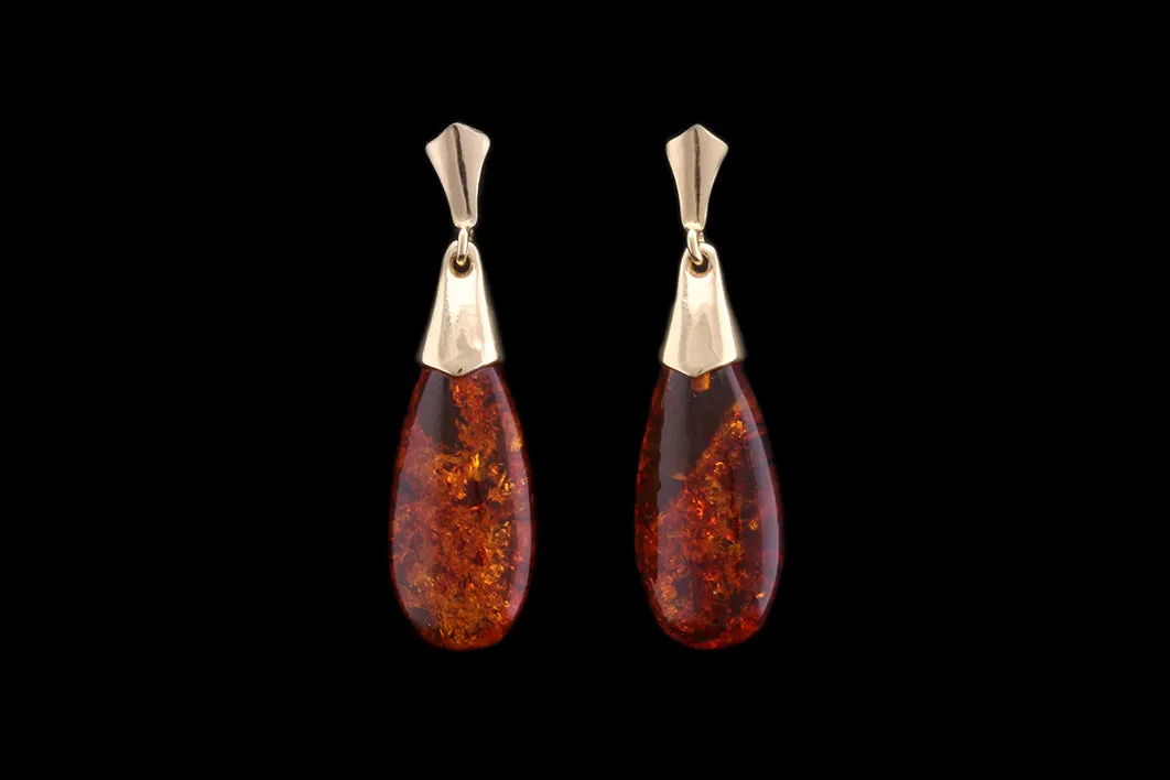 9ct Yellow Gold Amber Drop Earrings