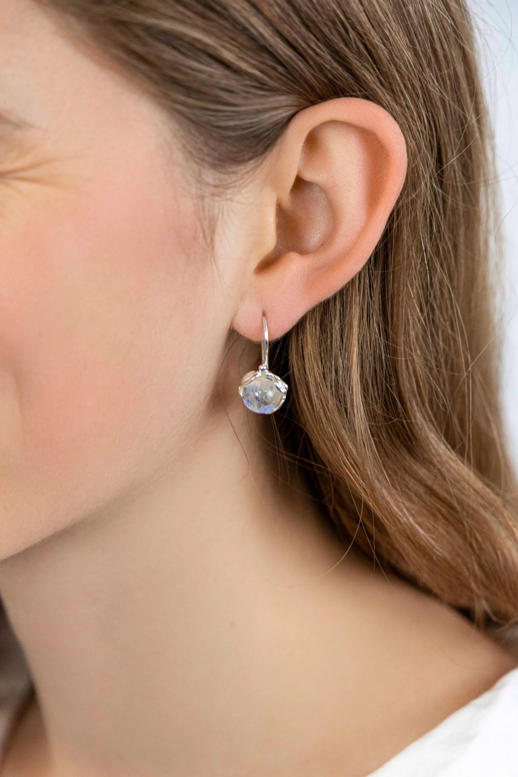 Banyan Moonstone Round Drop Earrings