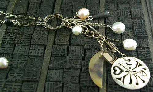 Beth Orduna Charm Necklace with Pearls, Smoky Topaz