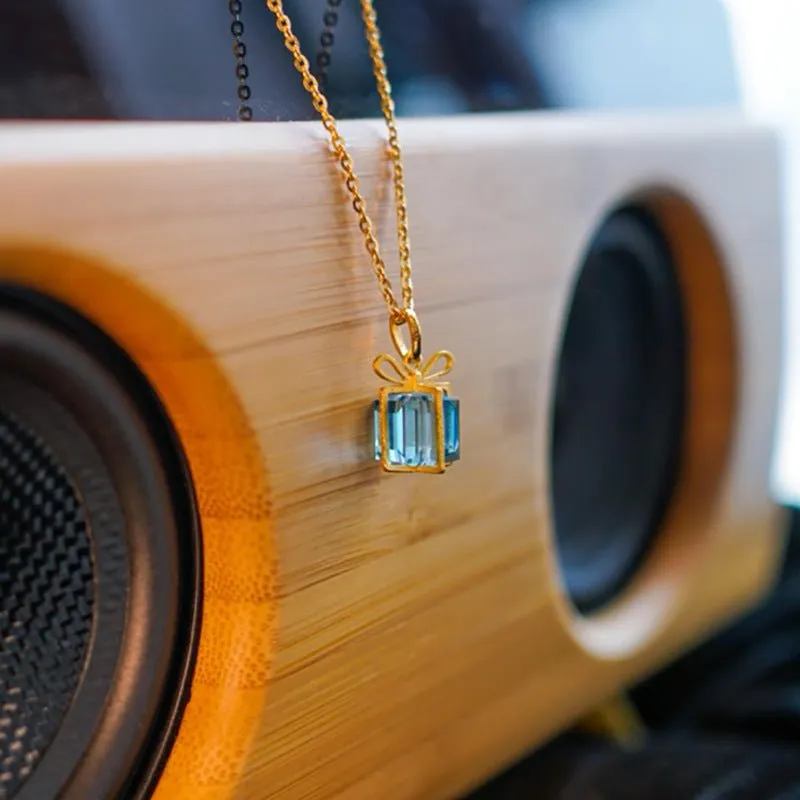 Blue Gift Box Necklace (Solid Silver)