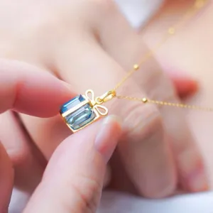 Blue Gift Box Necklace (Solid Silver)