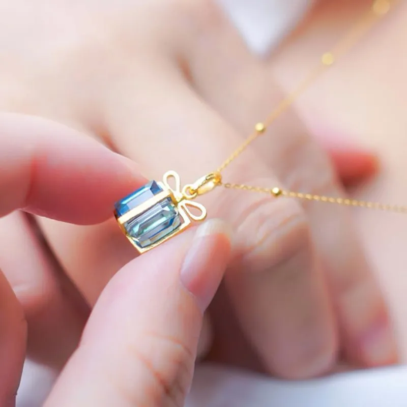 Blue Gift Box Necklace (Solid Silver)