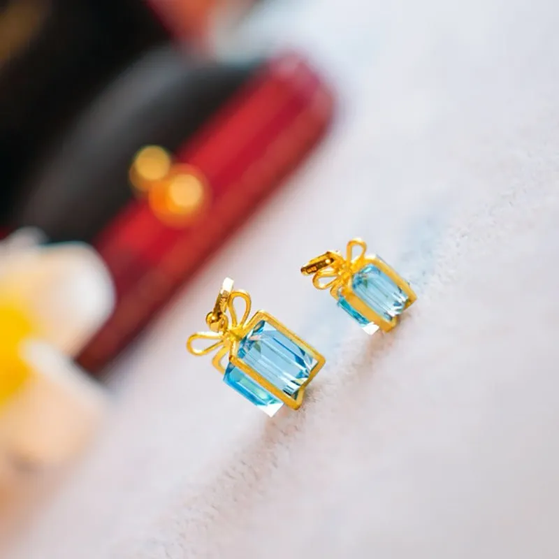 Blue Gift Box Necklace (Solid Silver)