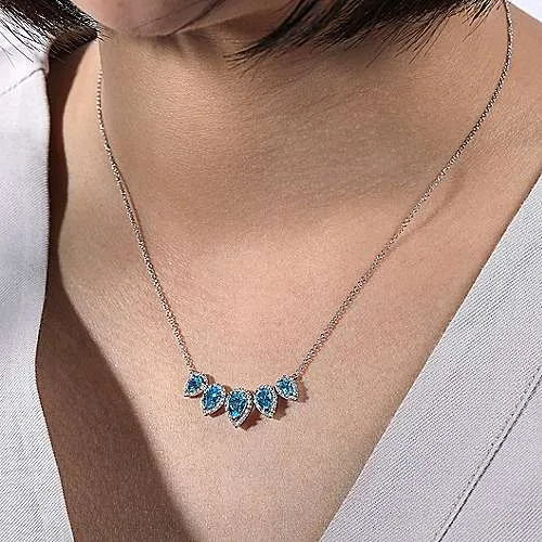 Blue Topaz and Diamond Halo Necklace