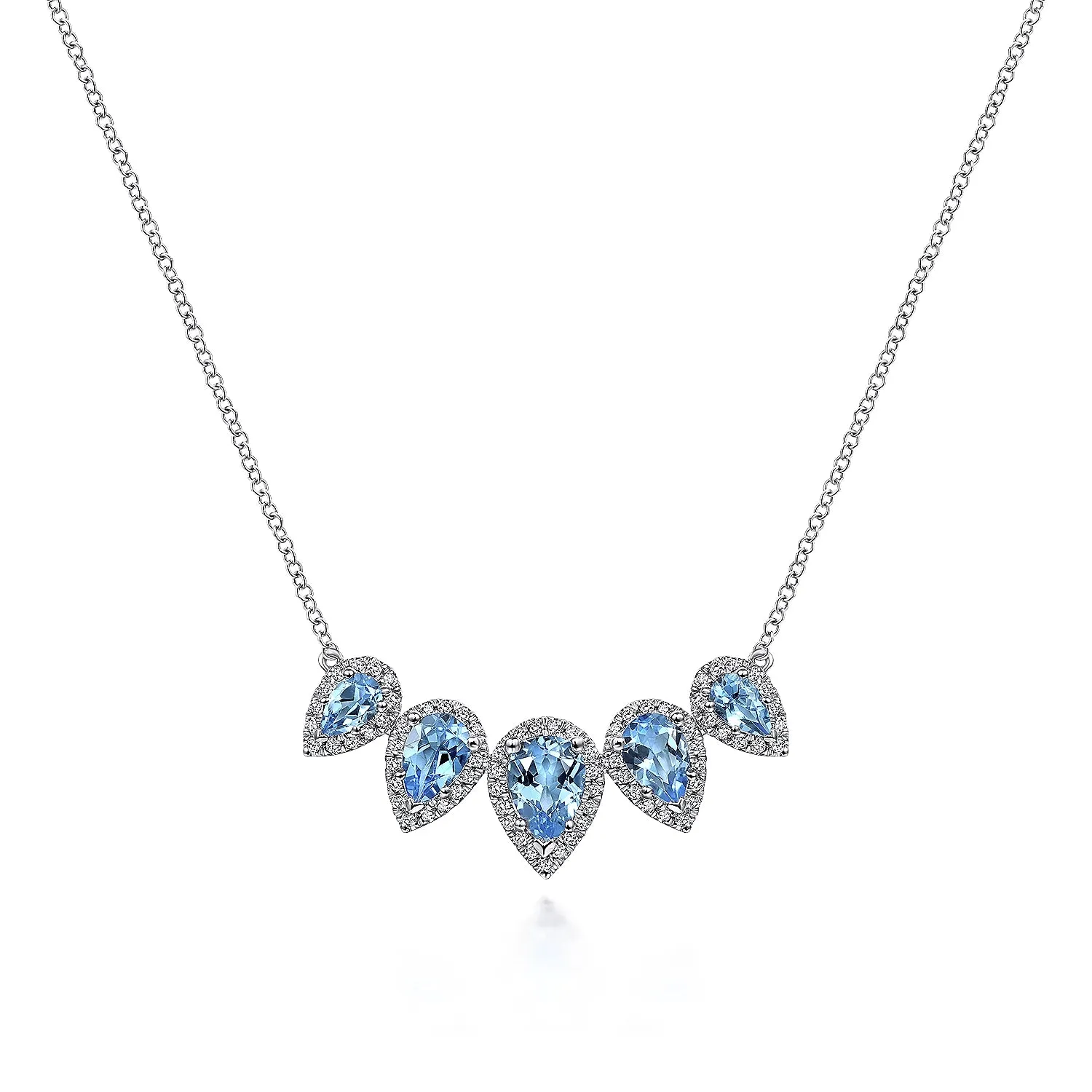 Blue Topaz and Diamond Halo Necklace