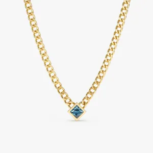 Blue Topaz Cuban Chain Necklace, Harley