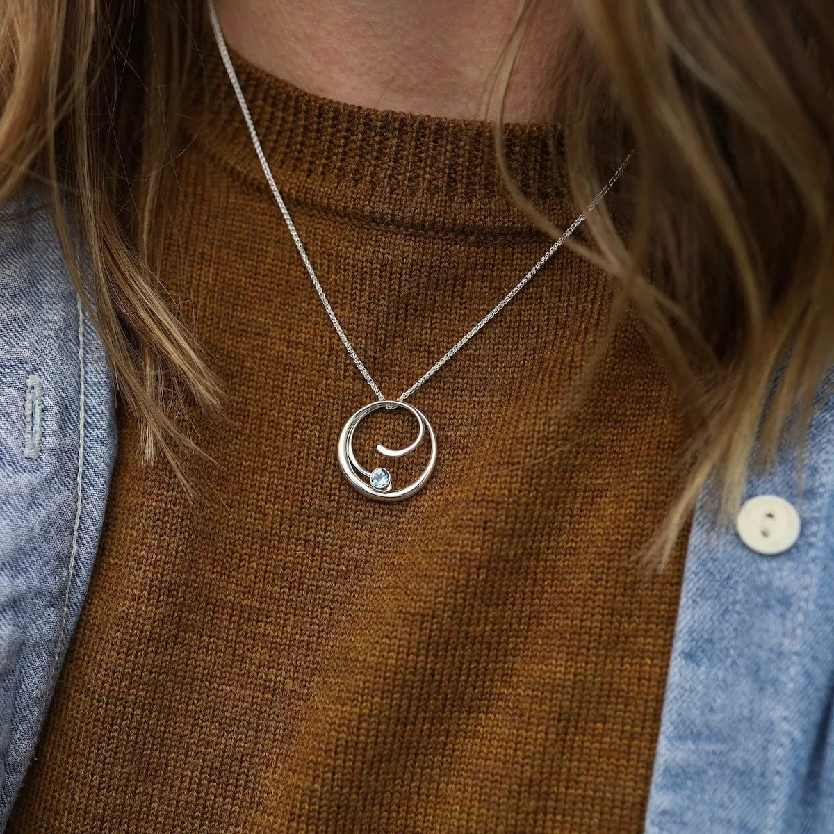 Blue Topaz Petite Bindu Pendant Necklace