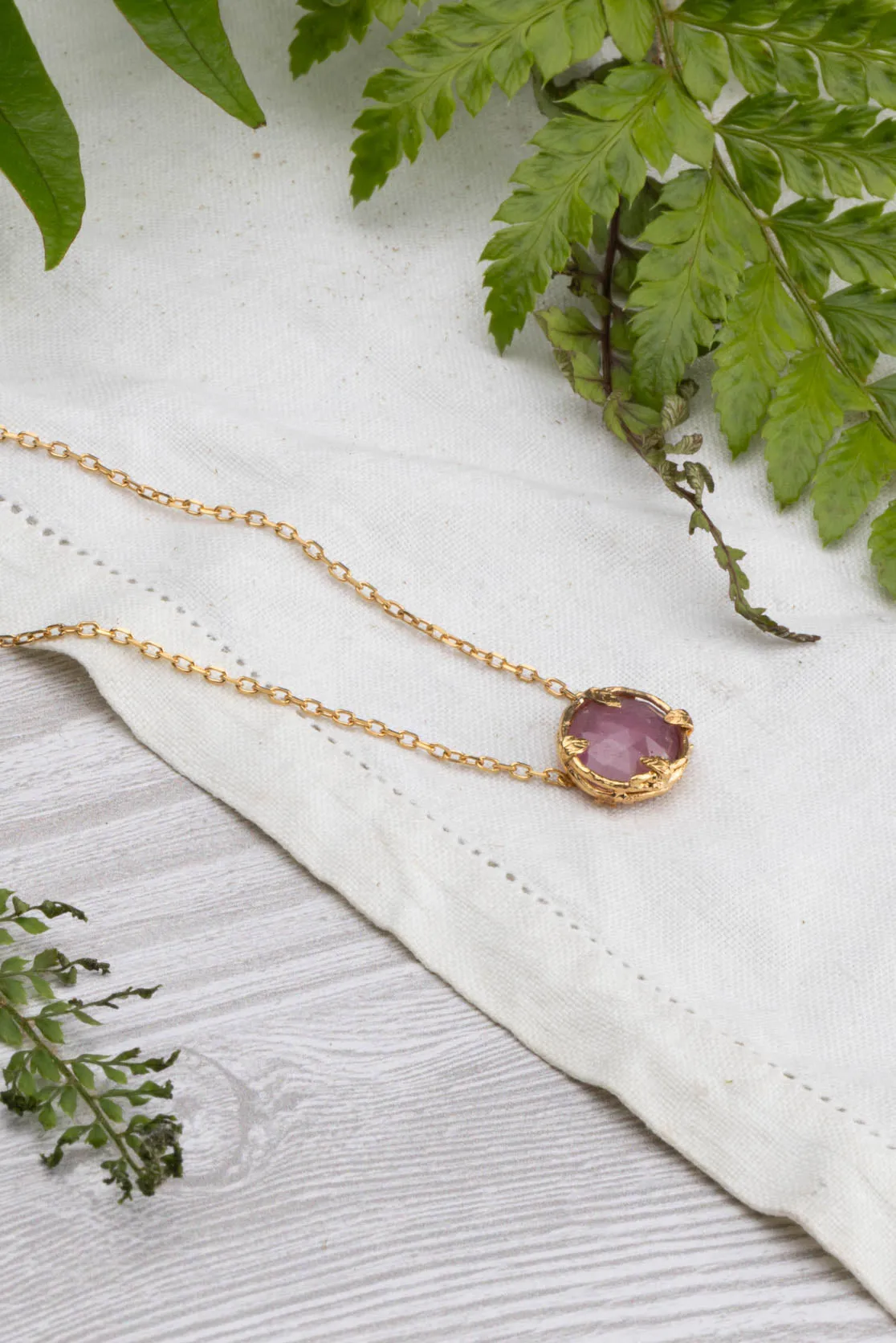 Botanical Nest Necklace with labradorite, ruby or kyanite gemstone