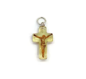 Cognac Amber Carved Cameo Cross Crucifix Pendant Sterling Silver Necklace