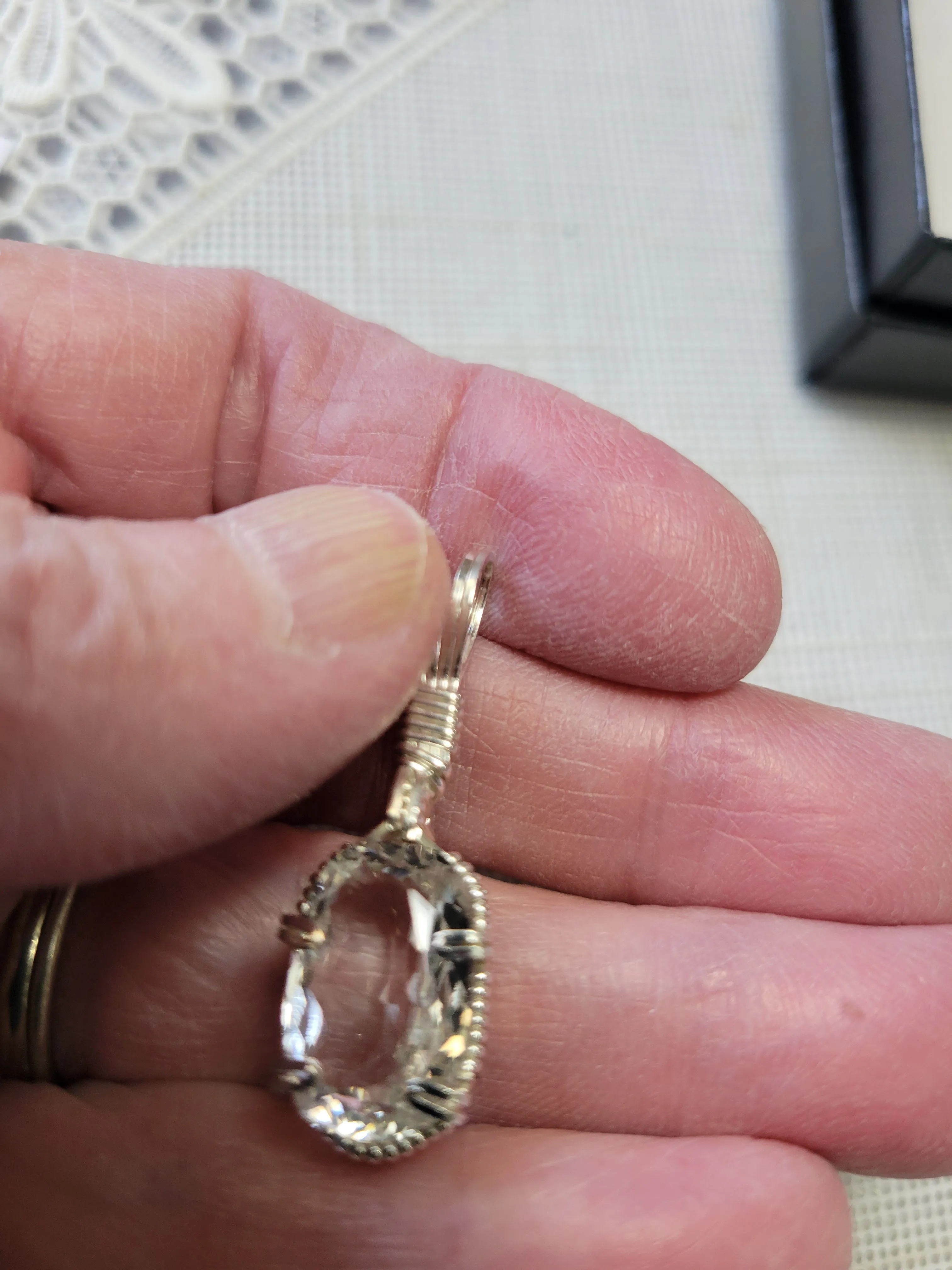 Custom Wire Wrapped Faceted Silver Topaz 8.8 cts. Necklace/Pendant Sterling Silver