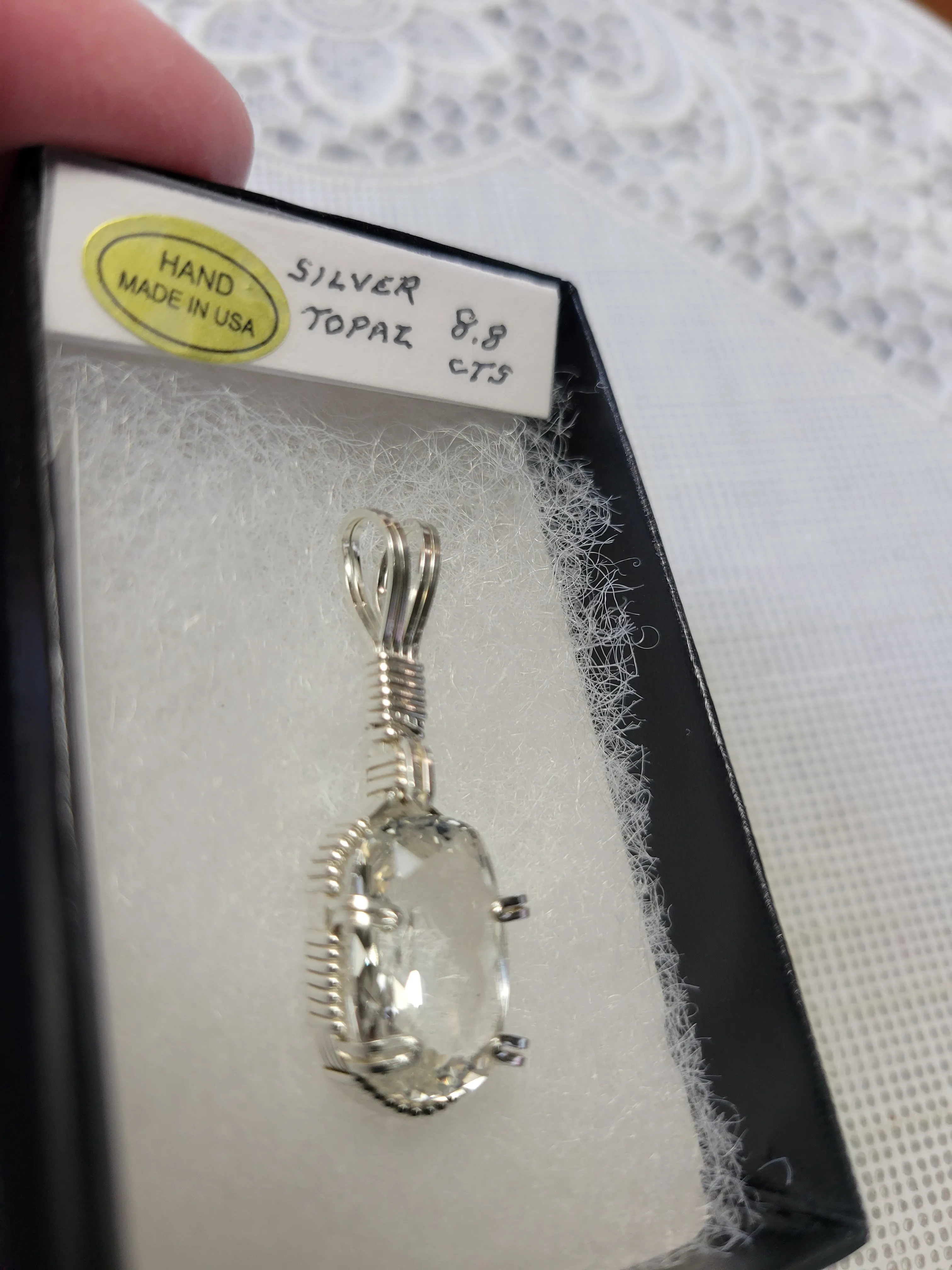 Custom Wire Wrapped Faceted Silver Topaz 8.8 cts. Necklace/Pendant Sterling Silver
