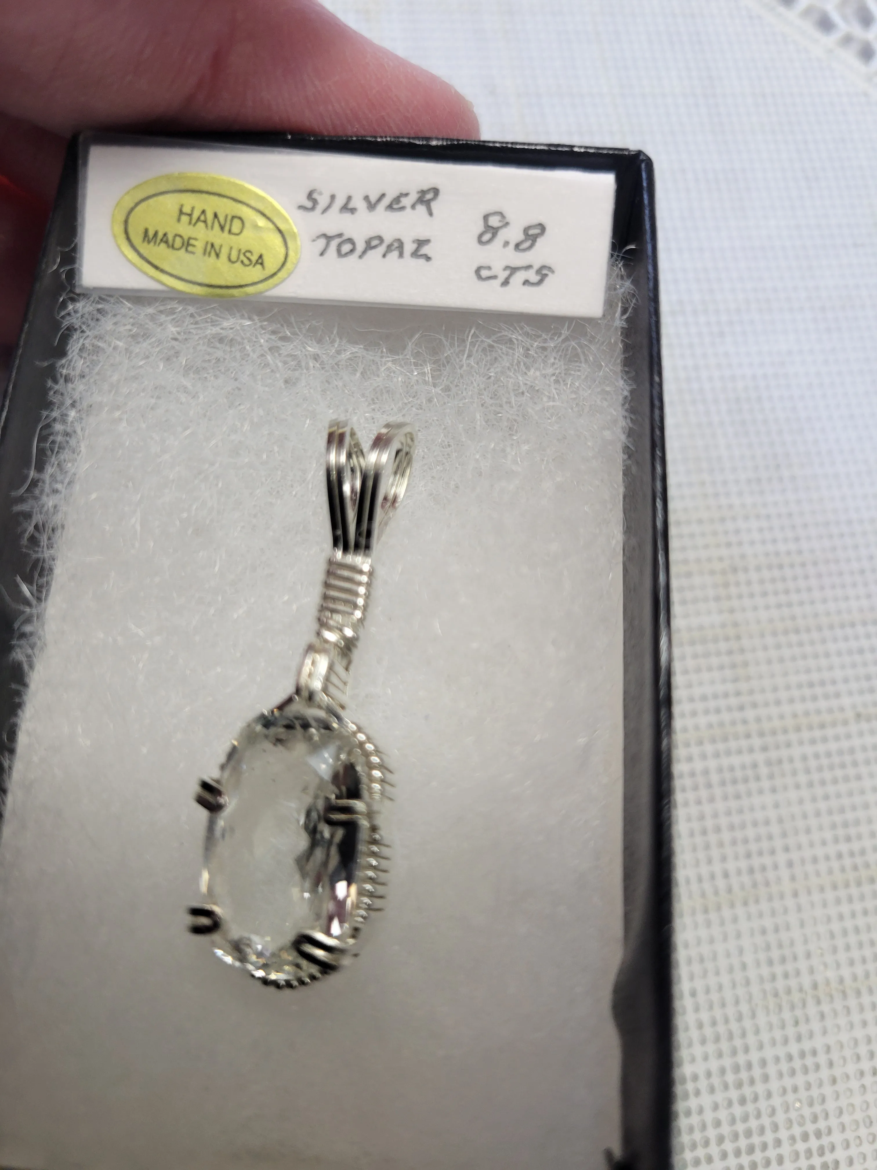 Custom Wire Wrapped Faceted Silver Topaz 8.8 cts. Necklace/Pendant Sterling Silver