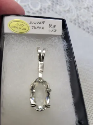 Custom Wire Wrapped Faceted Silver Topaz 8.8 cts. Necklace/Pendant Sterling Silver
