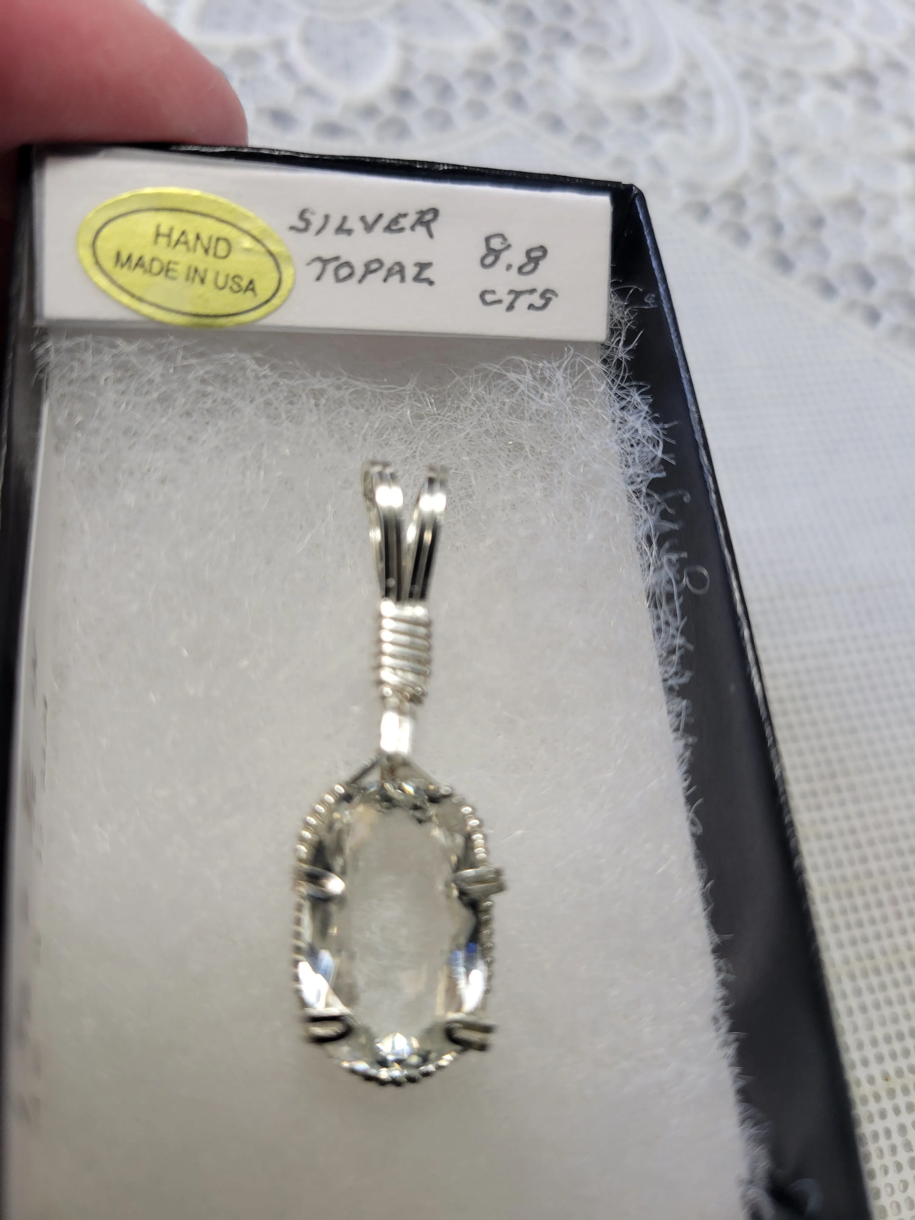 Custom Wire Wrapped Faceted Silver Topaz 8.8 cts. Necklace/Pendant Sterling Silver