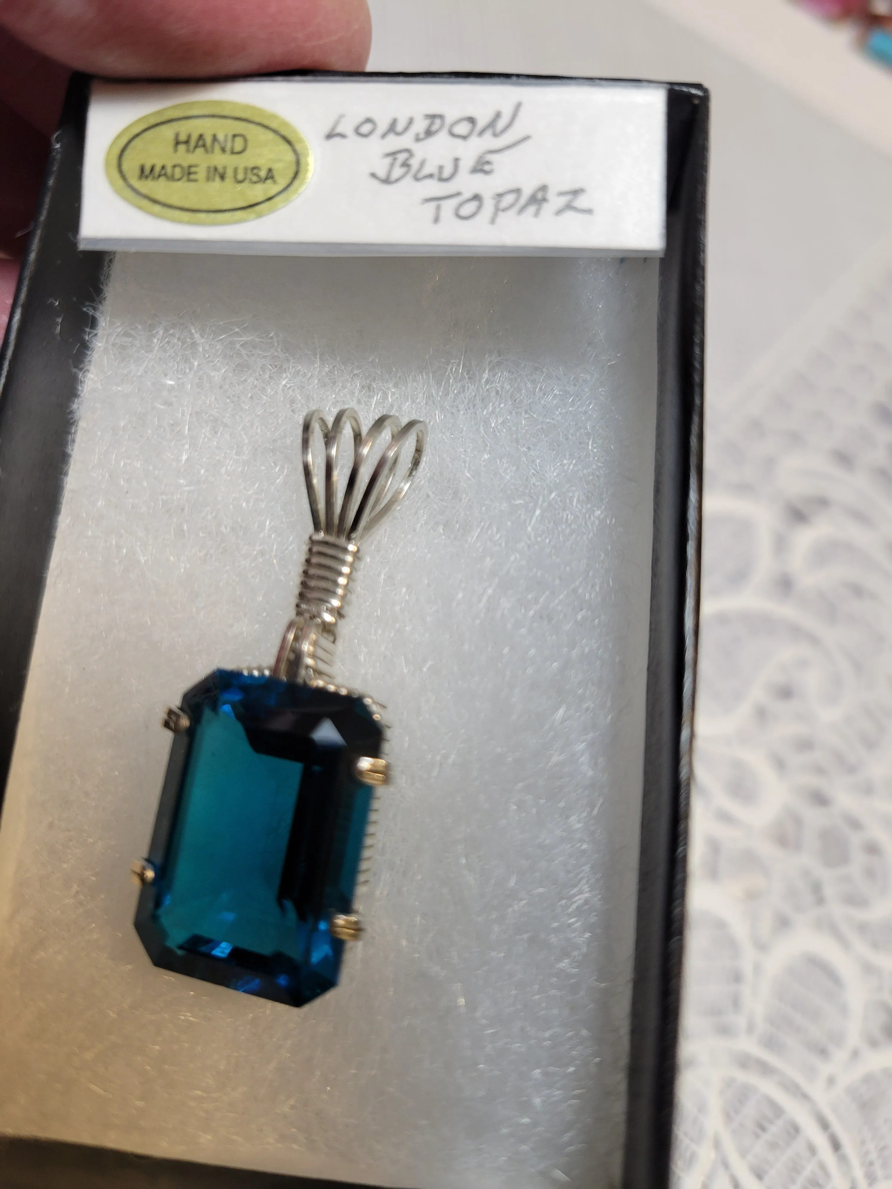 Custom Wire Wrapped London Blue Topaz Faceted Necklace/Pendant Sterling Silver