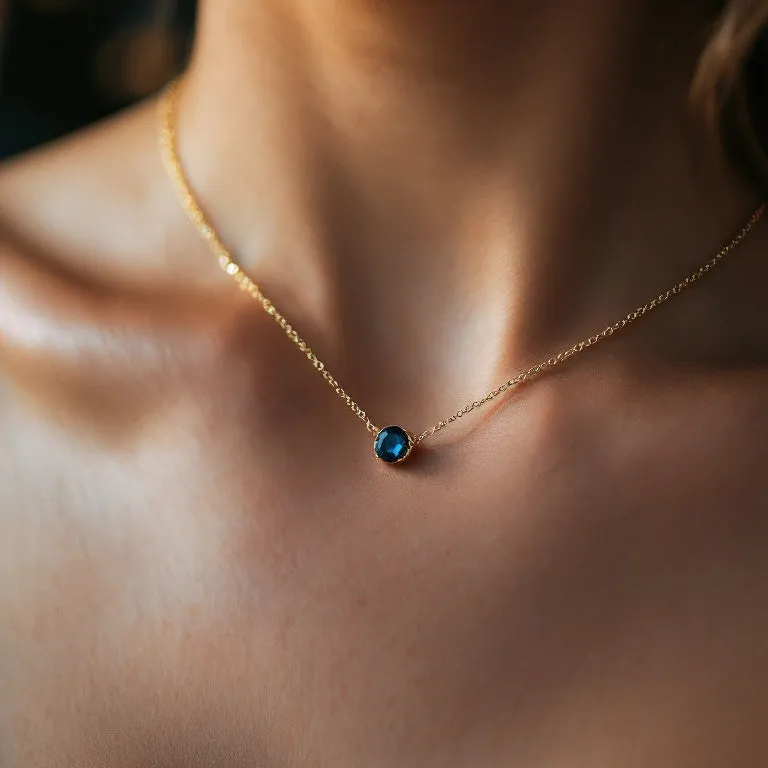 Dainty Blue Topaz Pendant Necklace – December Birthstone Gift for Her | Sterling Silver Delicate Jewelry