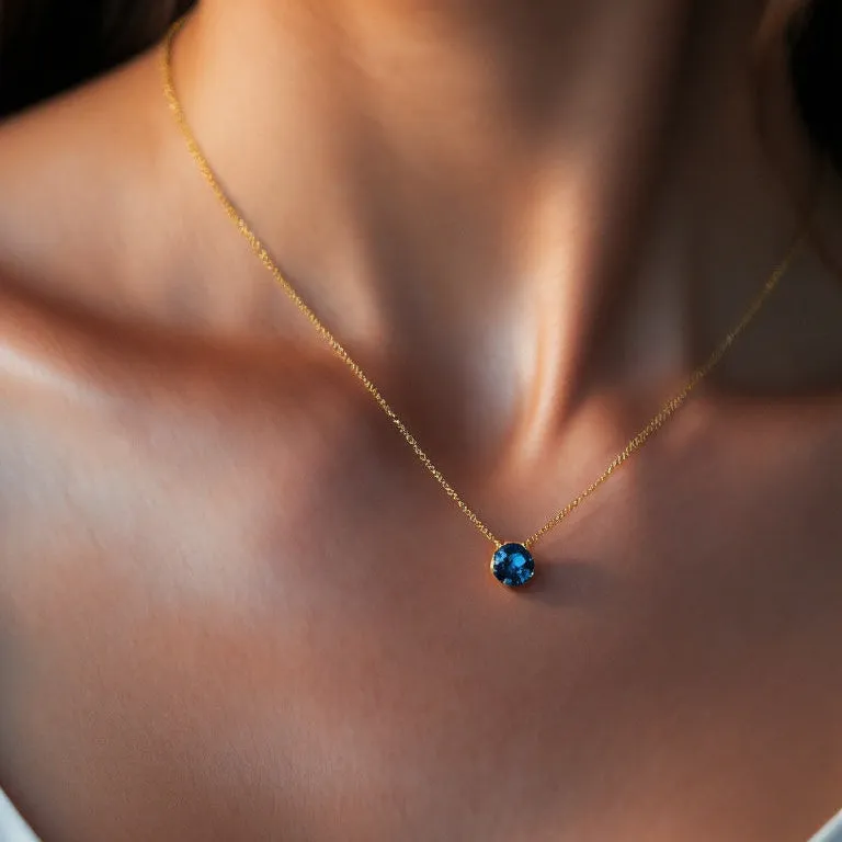 Dainty Blue Topaz Pendant Necklace – December Birthstone Gift for Her | Sterling Silver Delicate Jewelry