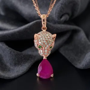 E.H. Collection Ruby Diamond and Tsavorite Panther Pendant with Chain 12454