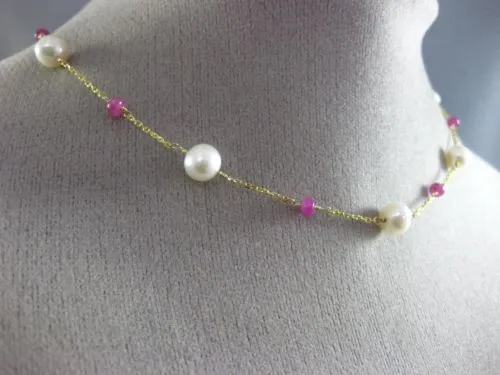 ESTATE AAA RUBY & PEARLS 14KT YELLOW GOLD 3D CLASSIC BY THE YARD NECKLACE #26222