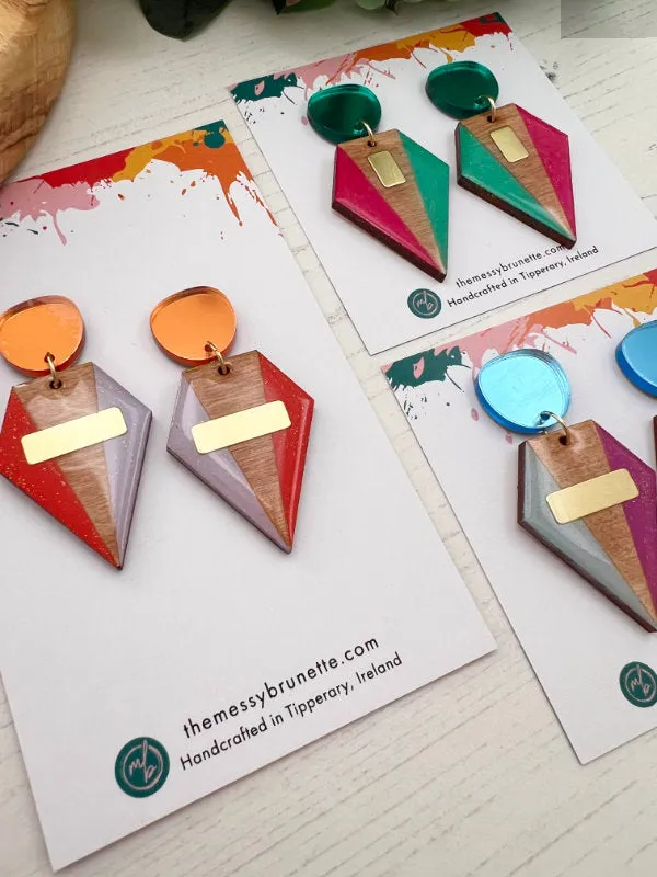 Geometric Colour Block Earrings in 3 Styles