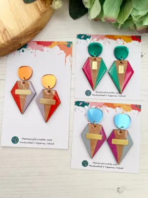Geometric Colour Block Earrings in 3 Styles