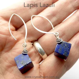 Lapis Earrings, 10 mm Cubes, 925 Silver, nx