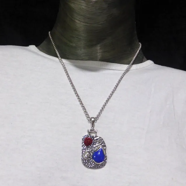 Lapis Lazuli & Coral Pendant, 925 Silver, kt