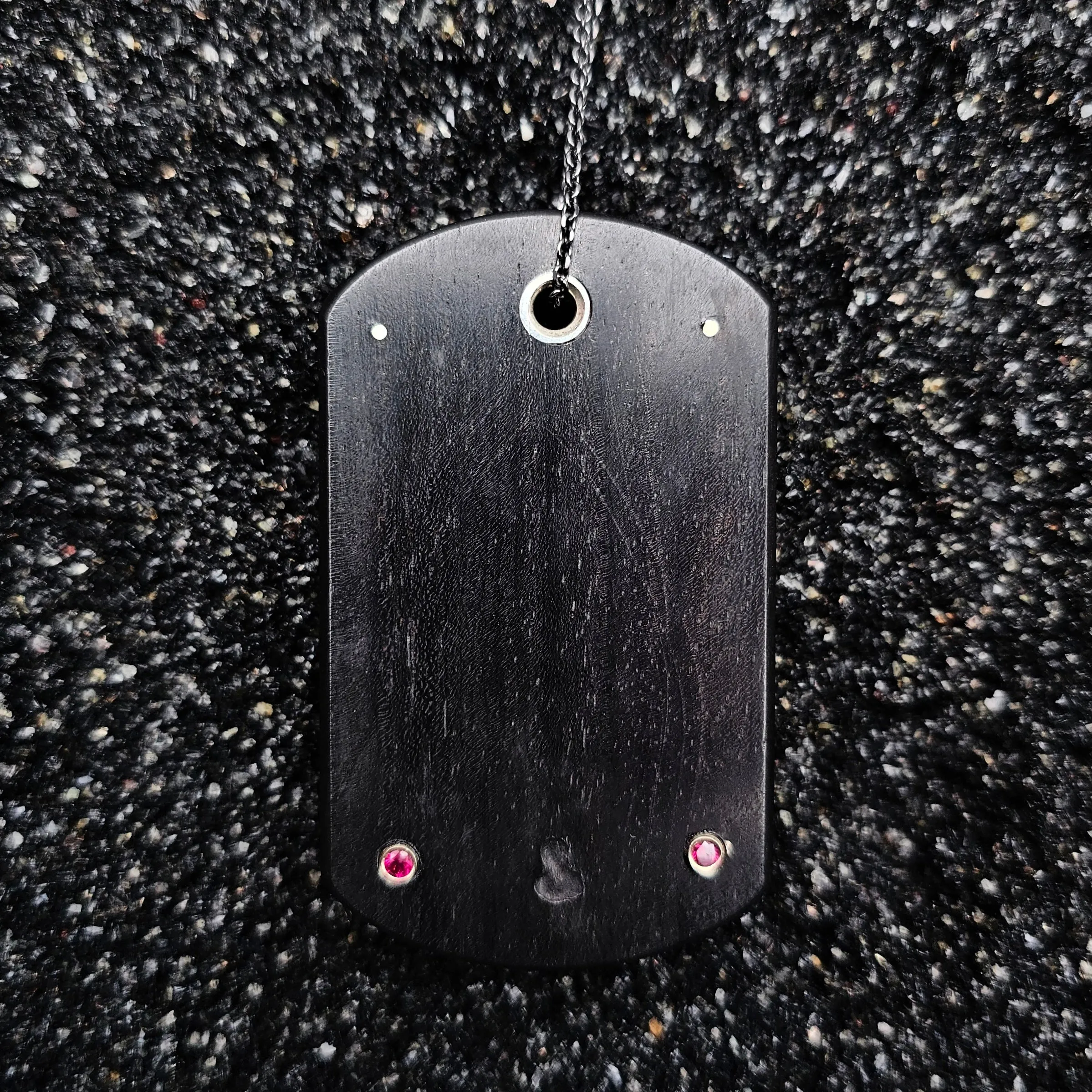 Lion Heart (Hand Engraved Lioness, Ebony Wood & Brass, Ruby Set In 14k Yellow Gold, Dog Tag)