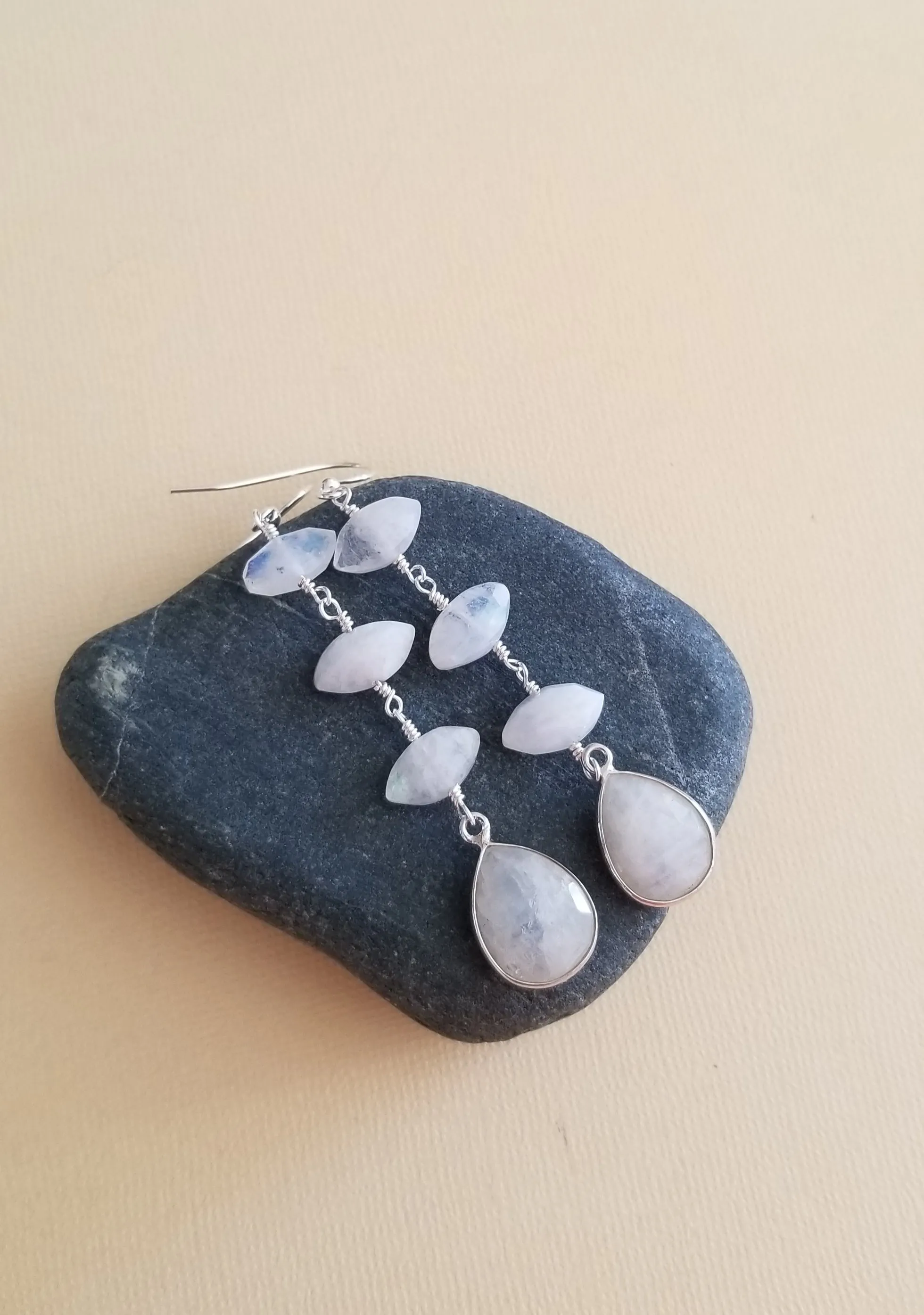 Long Moonstone Dangle Earrings