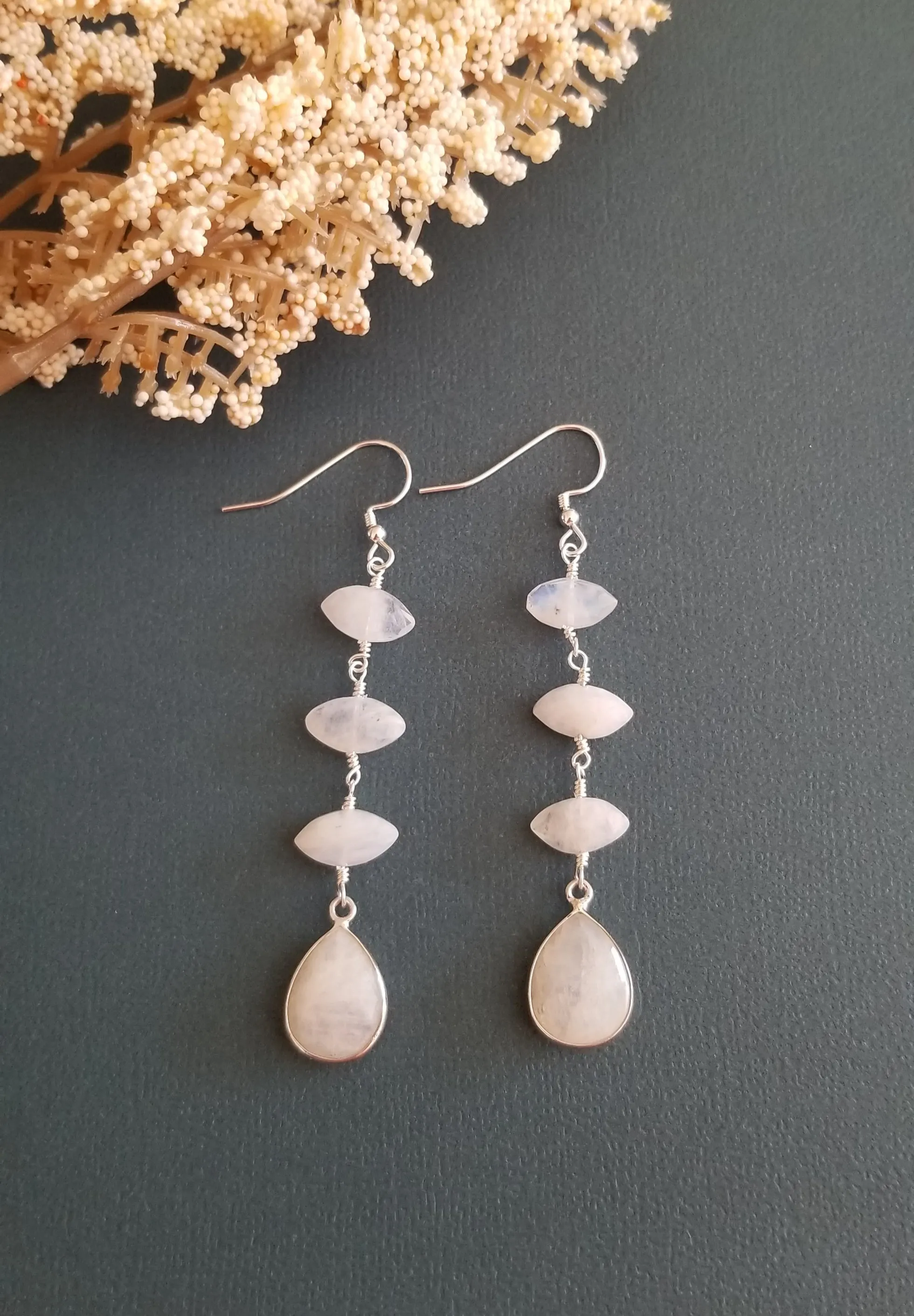 Long Moonstone Dangle Earrings