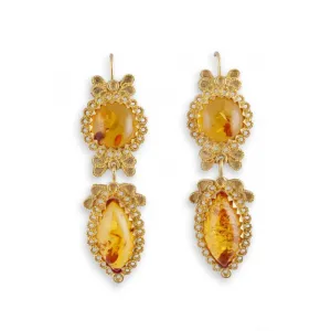 LOREDANA MANDAS LUCE DI FOGLIE FILIGREE 18K & AMBER EARRINGS