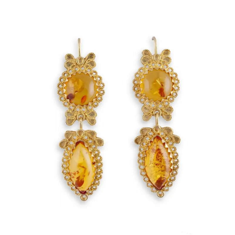 LOREDANA MANDAS LUCE DI FOGLIE FILIGREE 18K & AMBER EARRINGS