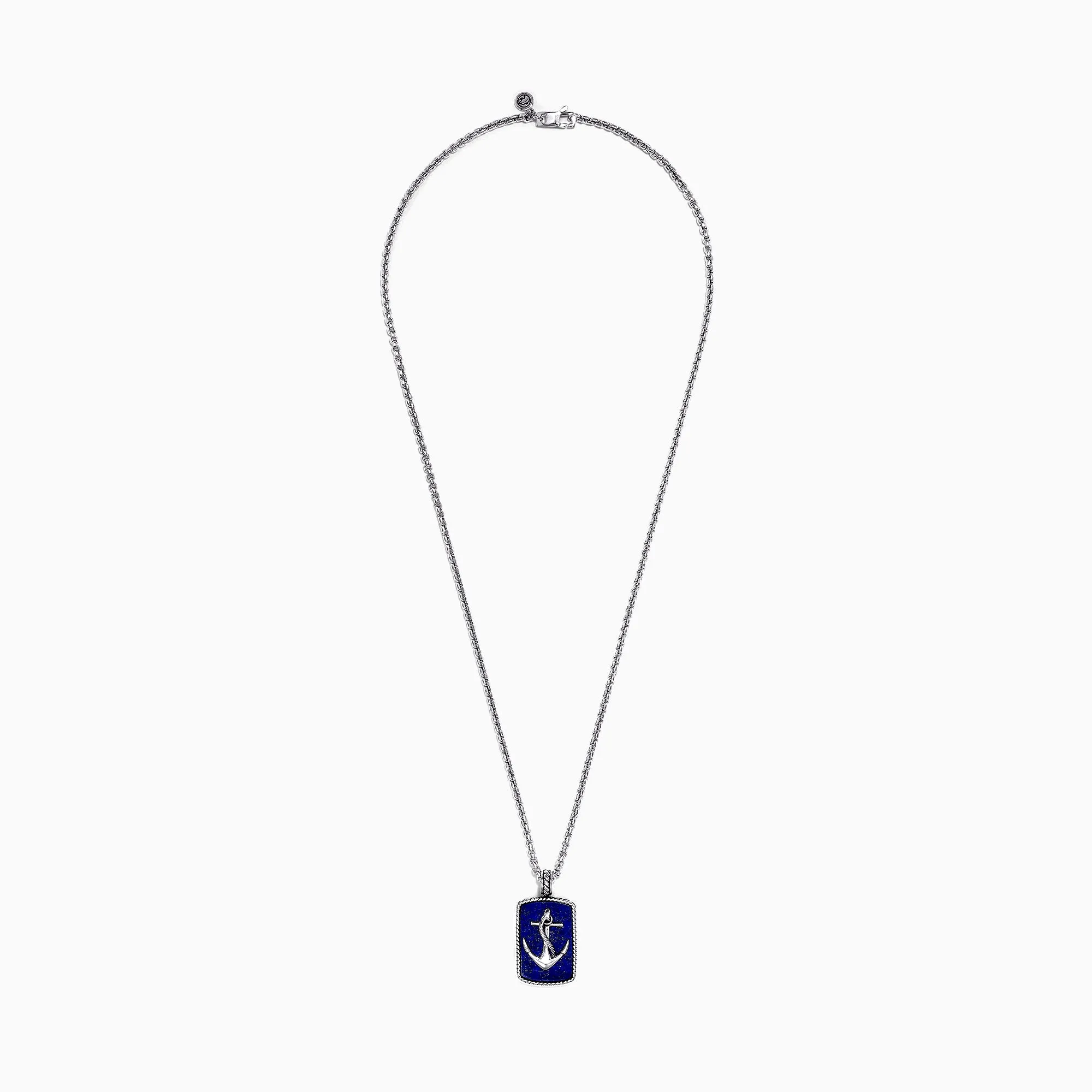 Men's Sterling Silver Lapis Lazuli Anchor Dog Tag Pendant, 18.85 TCW