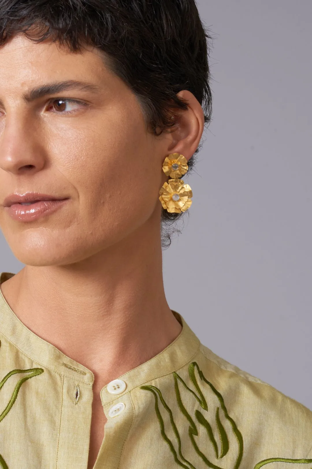 Rainbow Moonstone Duo Floral Earring