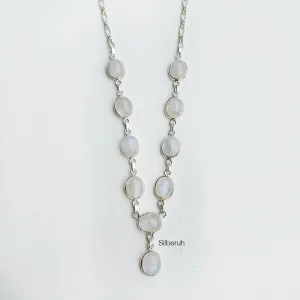 Rainbow Moonstone Oval Silver Necklace