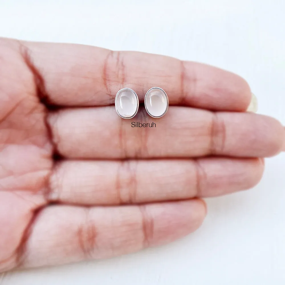 Rose Quartz Oval Silver Stud