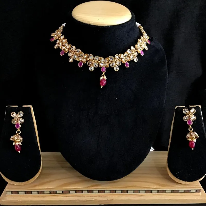 Ruby Gold Look Necklace Set 9696-4733
