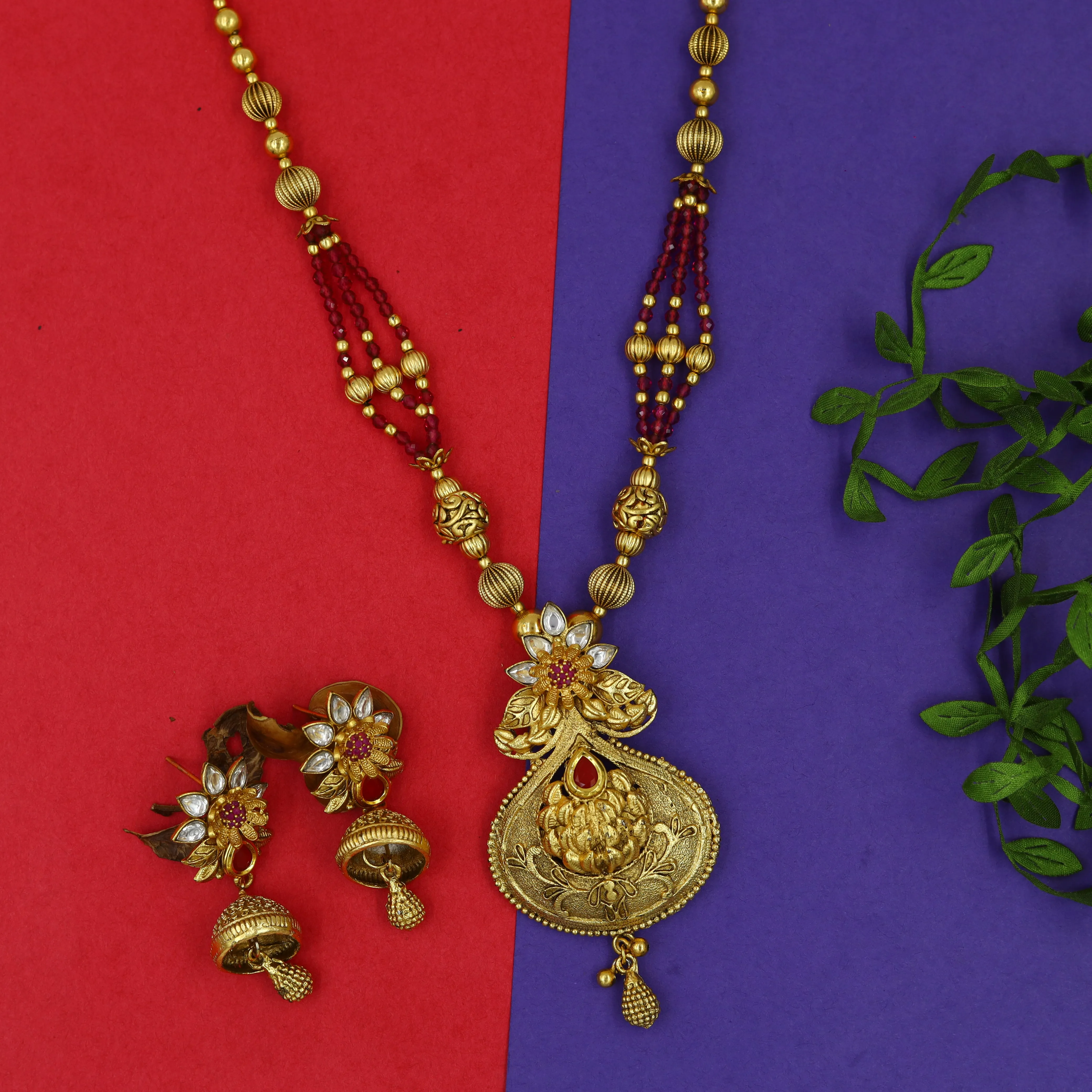 Ruby Gold Look Pendant Set
