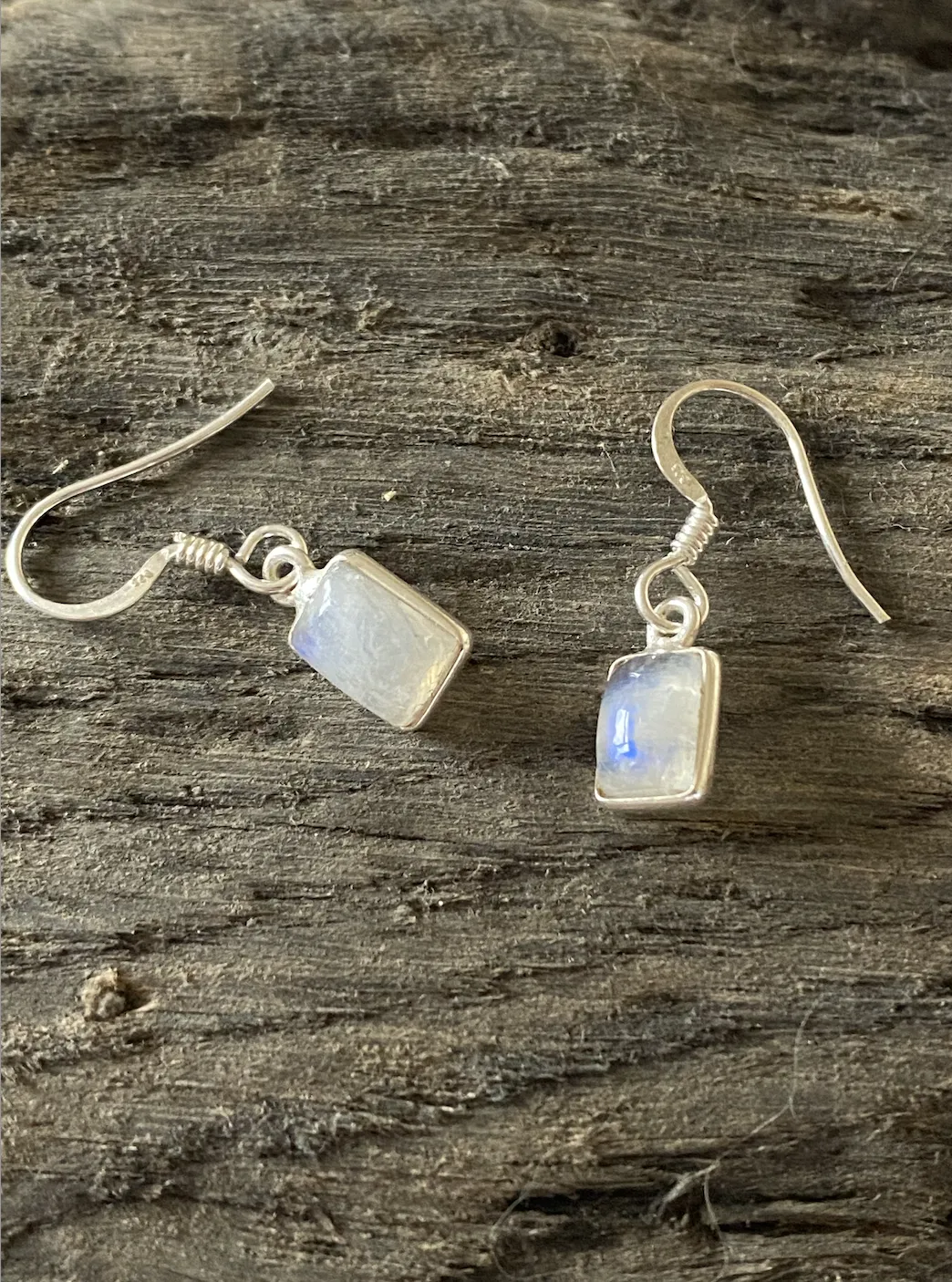 Solid Silver Moonstone Oblong Drop Earrings