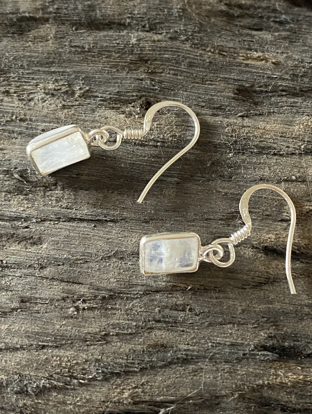 Solid Silver Moonstone Oblong Drop Earrings