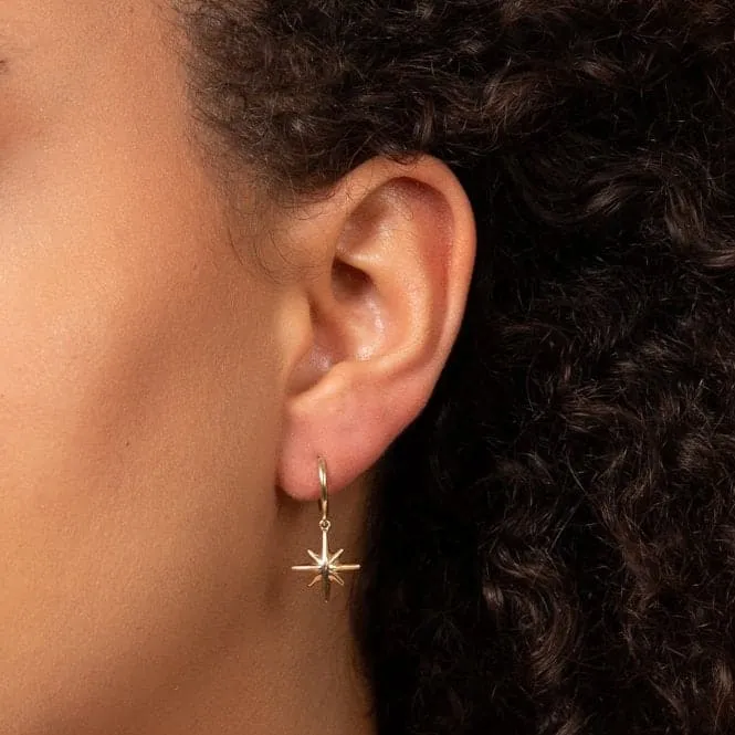 Starburst Charm 9ct Yellow Gold Hoop Earrings GE1005