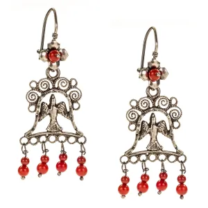 Sterling Silver Frida Kahlo Filigree Earrings with Bird and Bell